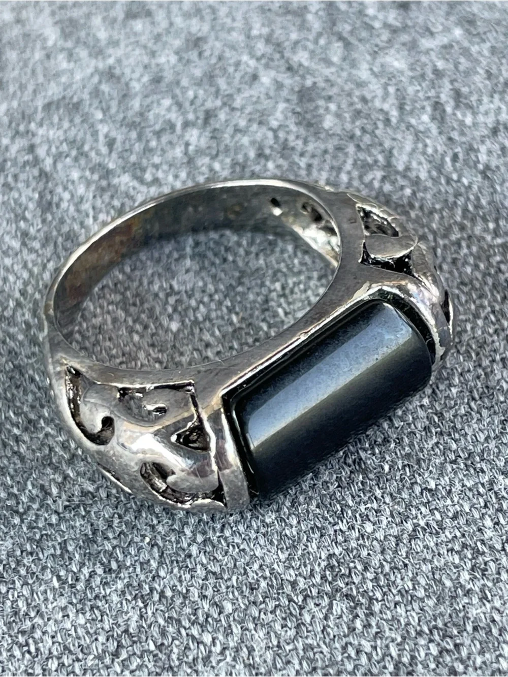 Vintage Premier Designs Black Onyx Silver Plate Ring Size 5 1/2